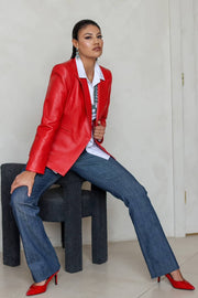 Sample Sale! Red Collection - Single Breasted Leather Blazer