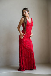 Sample Sale! Red Collection - Beaded Satin Gown