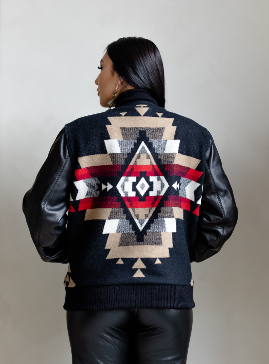 Bomber Jacket With Leather Sleeves Lindsay King