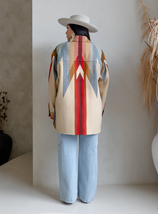 Chaqueta estilo camisa para mujer, confeccionada con lana Oxford Wyeth Beige Pendleton®