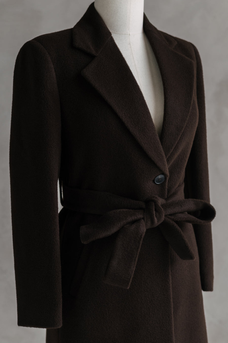 One of One Belted Top Coat — Espresso Baby Alpaca Sample