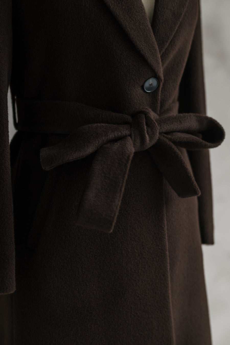 One of One Belted Top Coat — Espresso Baby Alpaca Sample