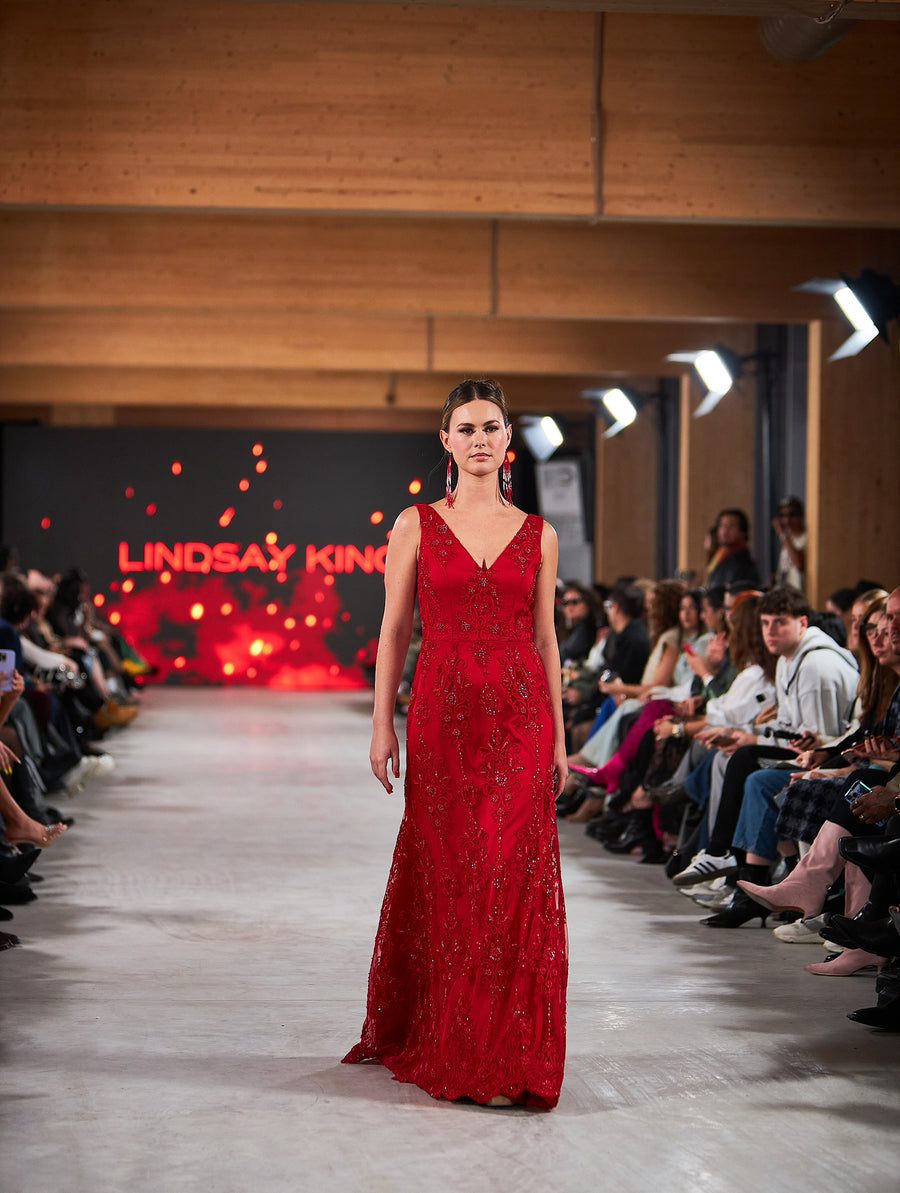 Sample Sale! Red Collection - Beaded Satin Gown