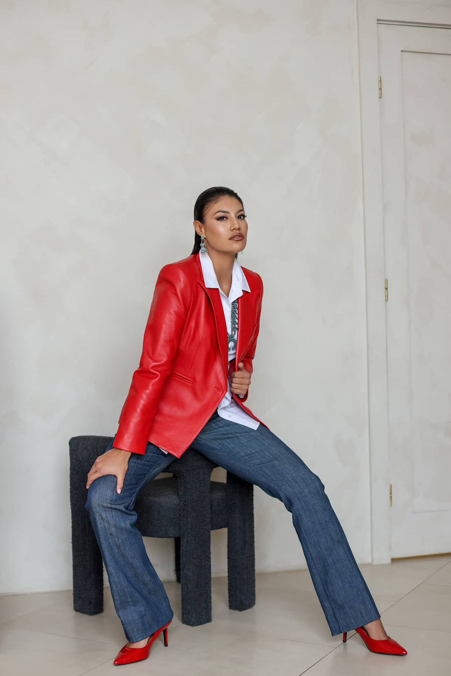 Sample Sale! Red Collection - Single Breasted Leather Blazer