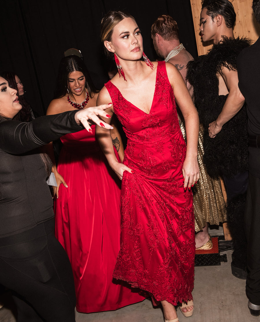 Sample Sale! Red Collection - Beaded Satin Gown