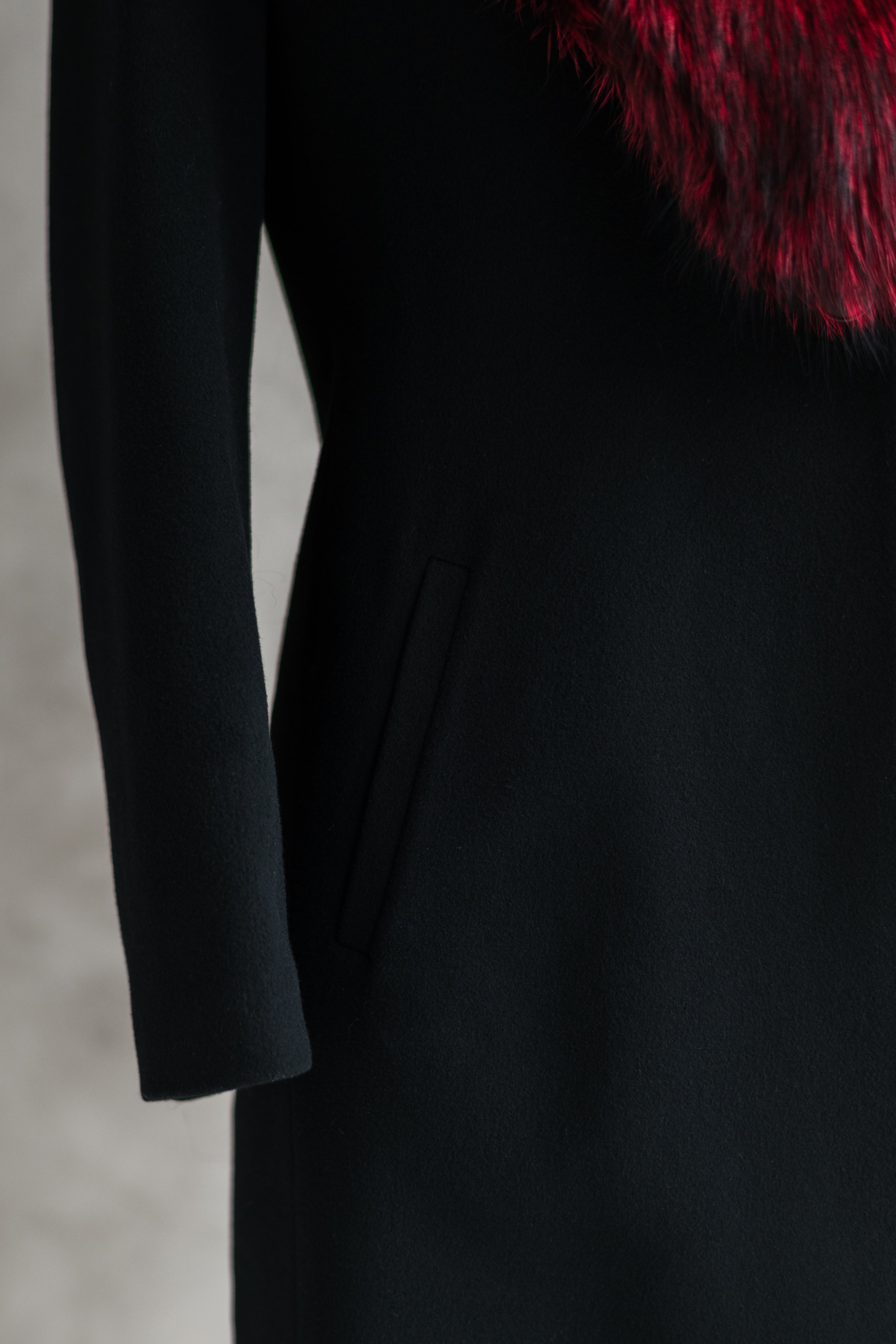 Archive Piece — Black Cashmere Wool Coat with Removable Red Fox Collar