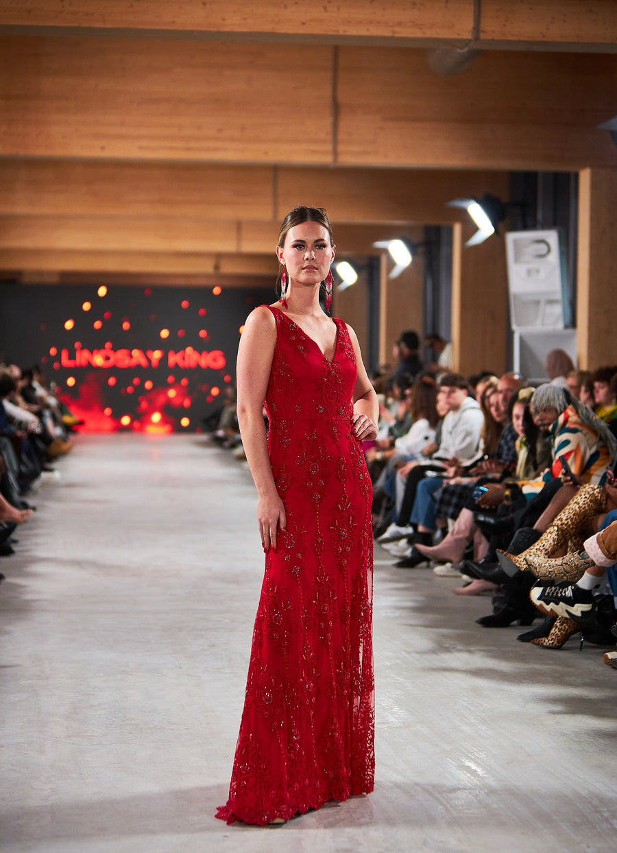 Sample Sale! Red Collection - Beaded Satin Gown