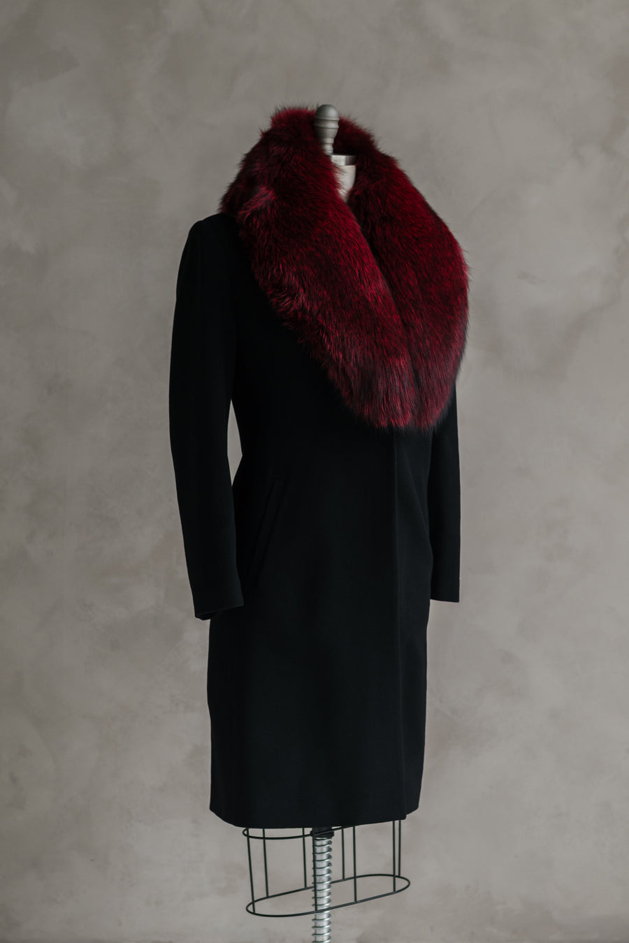 Archive Piece — Black Cashmere Wool Coat with Removable Red Fox Collar