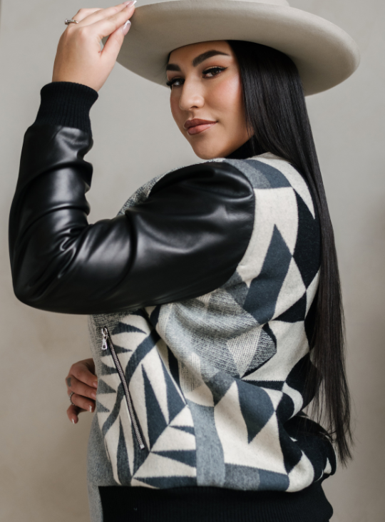 Women's Bomber Jacket With Leather Sleeves - Made With Nike N7 Peaks Pendleton® Wool
