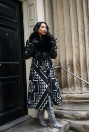 Women's Belted Long Coat - Made With Oxbow Pendleton® Wool & Leather Sleeves