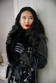 Women's Belted Long Coat - Made With Oxbow Pendleton® Wool & Leather Sleeves