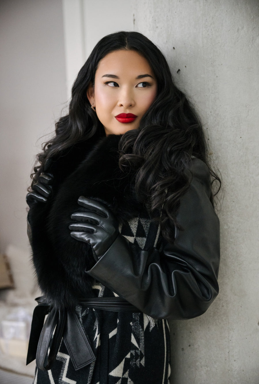 Women's Belted Long Coat - Made With Oxbow Pendleton® Wool & Leather Sleeves