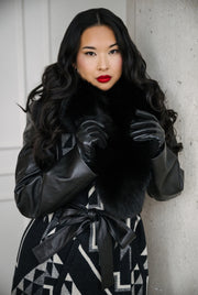 Women's Belted Long Coat - Made With Oxbow Pendleton® Wool & Leather Sleeves